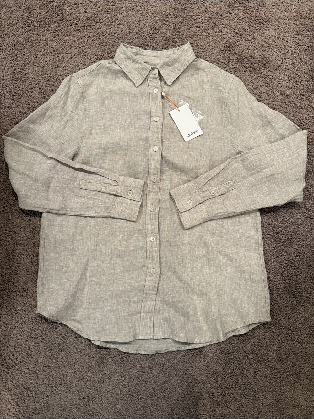 Quince Women's Button-Down Linen Shirt in Light Gray